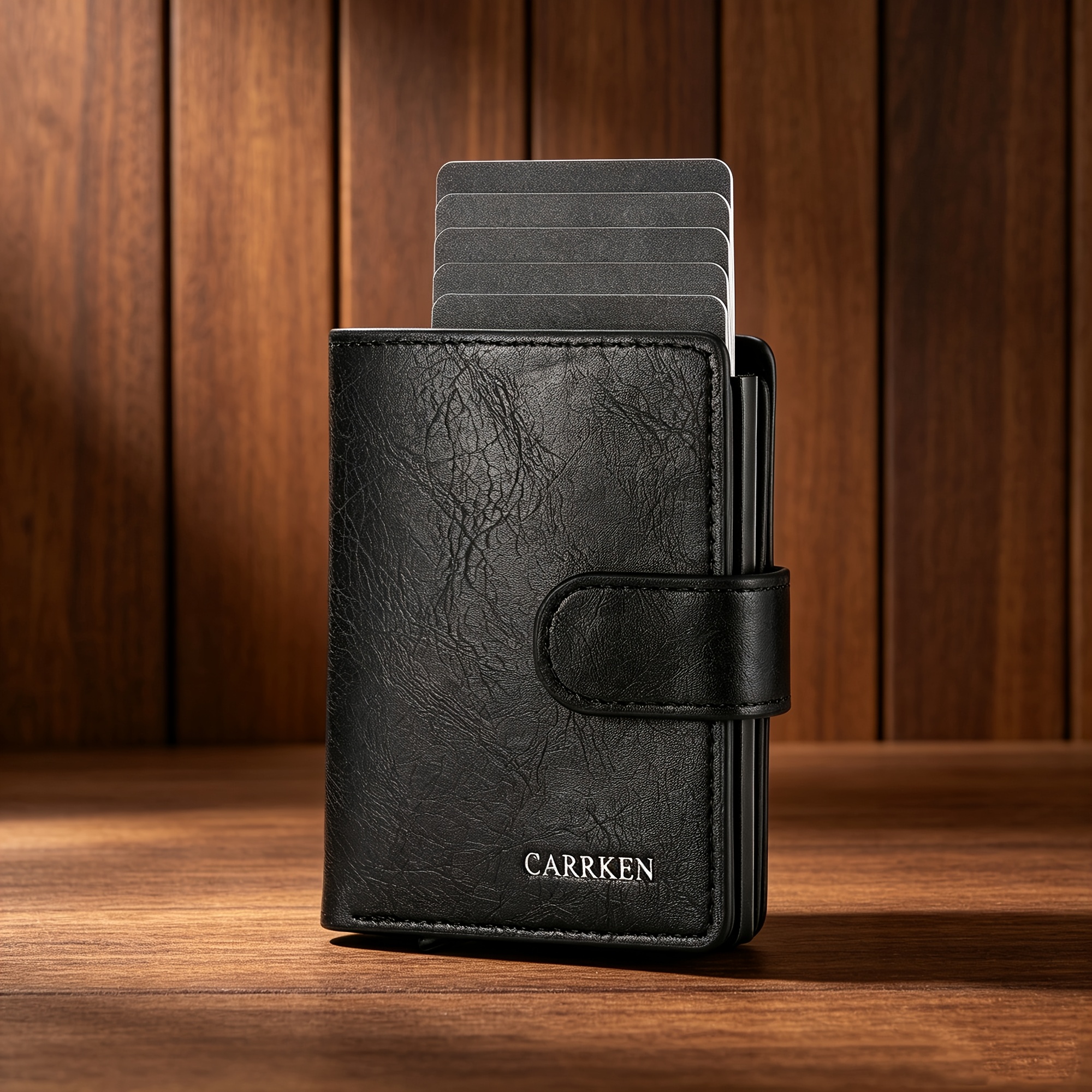 TEMU CARRKEN Portafoglio da Nuovo Stile a Liscia con Fibbia, Custodia Multifunzionale in Alluminio con Porta Carte Automatico a Scomparsa, Scomparti