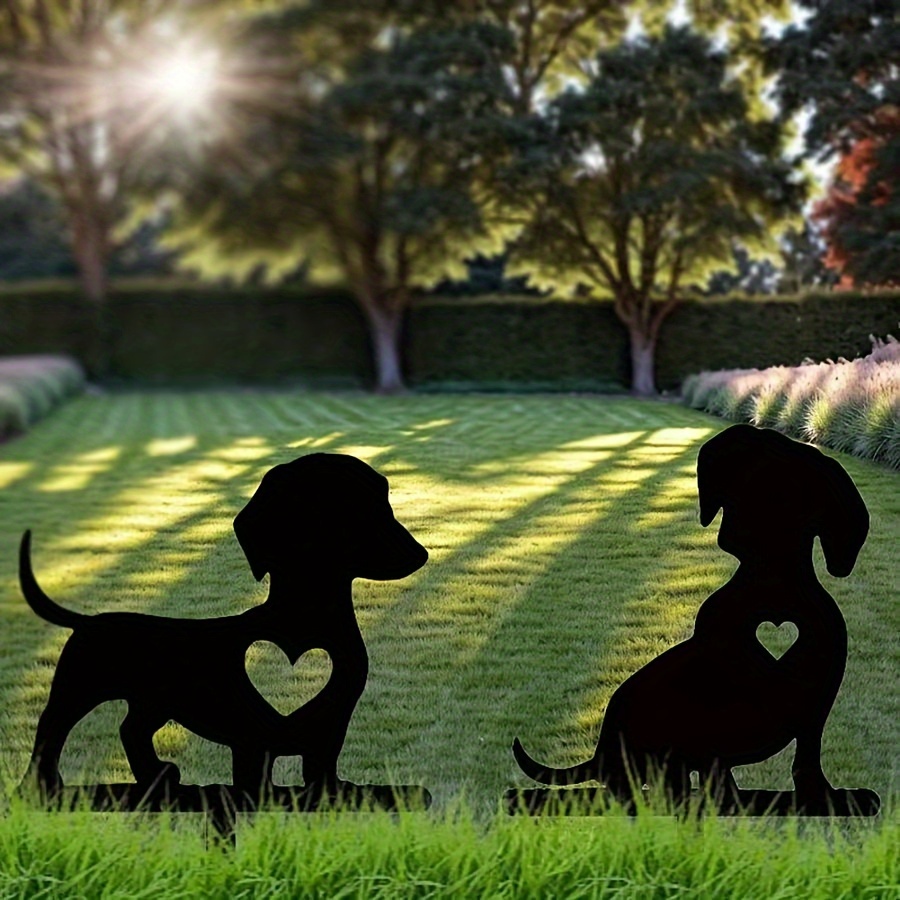 

2-piece For Smart Dog Silhouette Garden Stakes - Iron Art Metal Yard Signs For Outdoor Decor, Creative Pet Memorial Accents