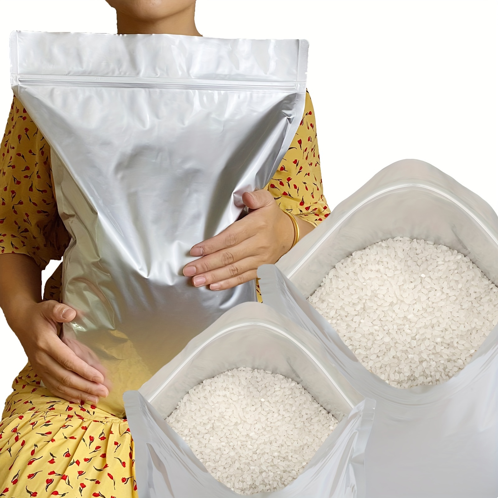 TEMU Rice Storage Bag Rice Bag 3kg 5kg 10kg Rice Storage Container With Zipper Aluminum Bag With Zipper Light Blocking Bag Rice Storage Container