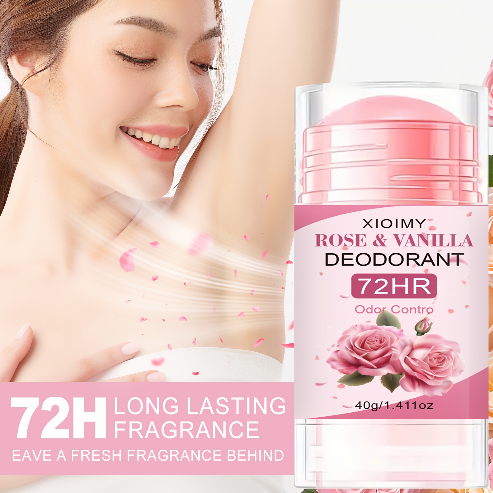[Parfum de lungă durată de 72 de ore] Balsam deodorant cu trandafir 1.411oz, elimină mirosul corporal timp de 72 de ore, cu un parfum proaspăt de trandafir. Potrivit pentru axile, corp, zone intime, miros corporal persistent și mirosuri neplăcute