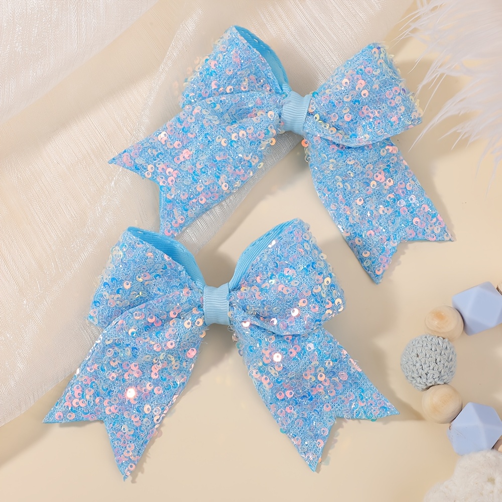 2-pack Multicolor Glitter Bow Hair Clips Printed Fabric ' Ponytail Clips Holiday Prom Academy Style ' Fashion Hair Additions