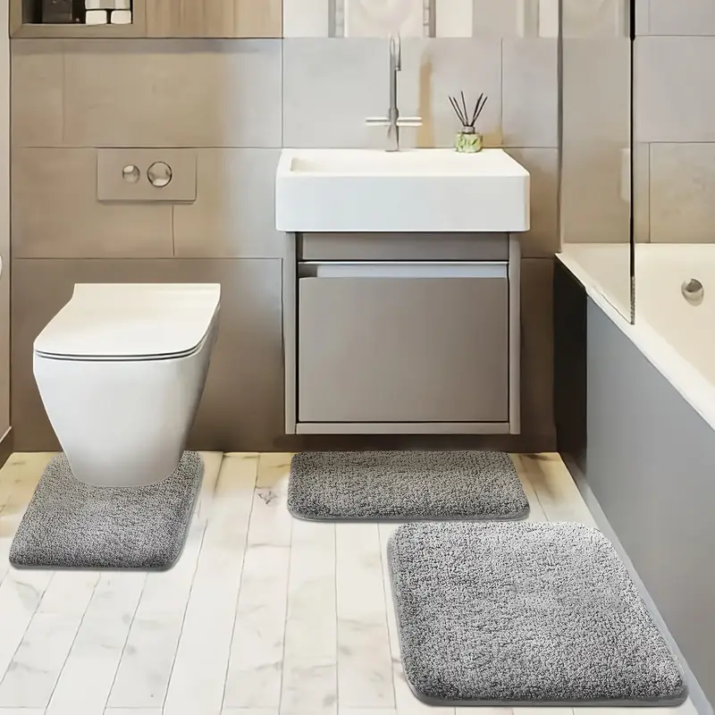 three piece set of extra thick bathroom soft floor mats simple washbasin mat bathtub absorbent pad bath mat toilet seat Product details 1