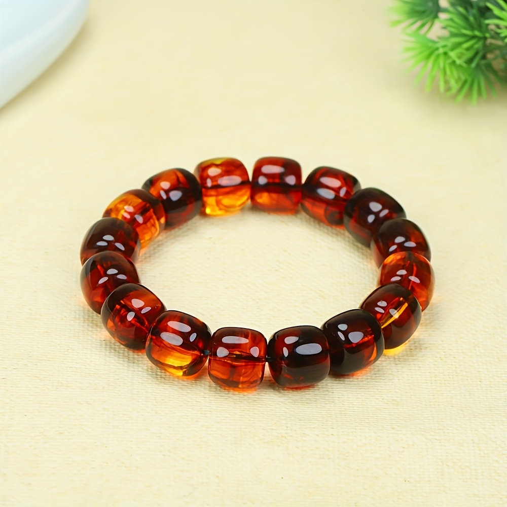 Bohemian Bloodstone Amber Translucent Barrel Bead Bracelet