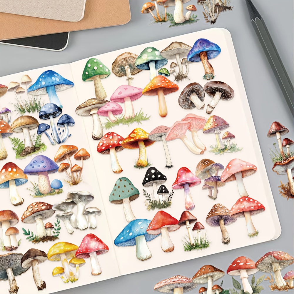 50 Sheets Colorful Mushroom Cartoon Stickers Creative Graffiti Sticker Pack, Suitable For Sticking Mobile Phones, Water Cups, Journals, Suitcases, Laptops, Etc. Festival Gifts
