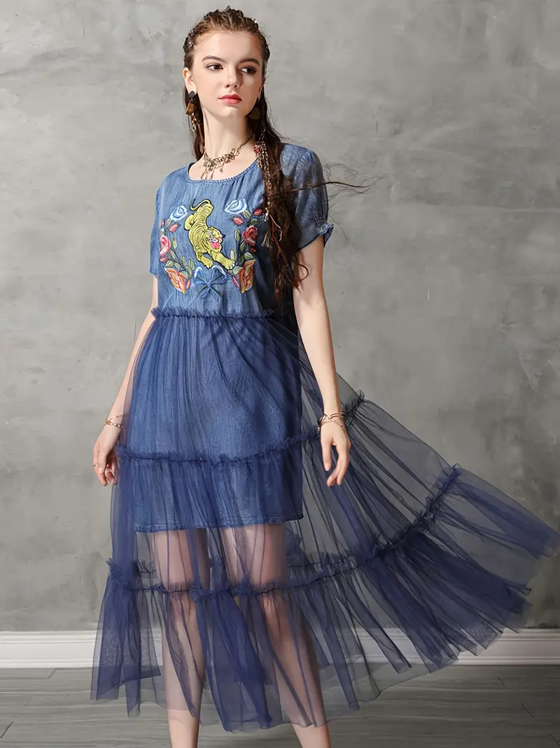 womens vintage denim dress embroidered jean gown tulle mesh - Temu Australia womens vintage denim dress embroidered jean gown tulle mesh - Temu Australia