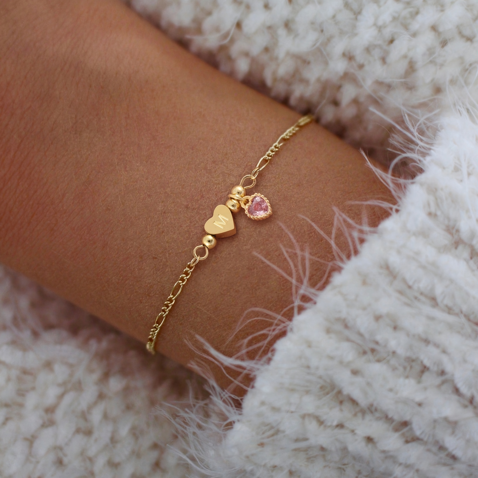 TEMU Custom 1pc Brand Fashion Heart-shaped Initial Red Heart Golden Stainless Steel Nk Chain Bracelet, Perfect Gift For Women On Birthdays, Holidays,
