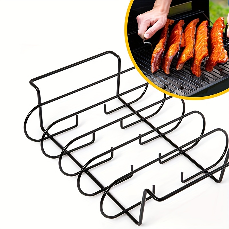 

Stainless Steel Ribs Rack, Can Hold Up To 4 Full Ribs, Suitable For Smoking, Gas Or Charcoal Grill, Strong And Vertical Gas Grill