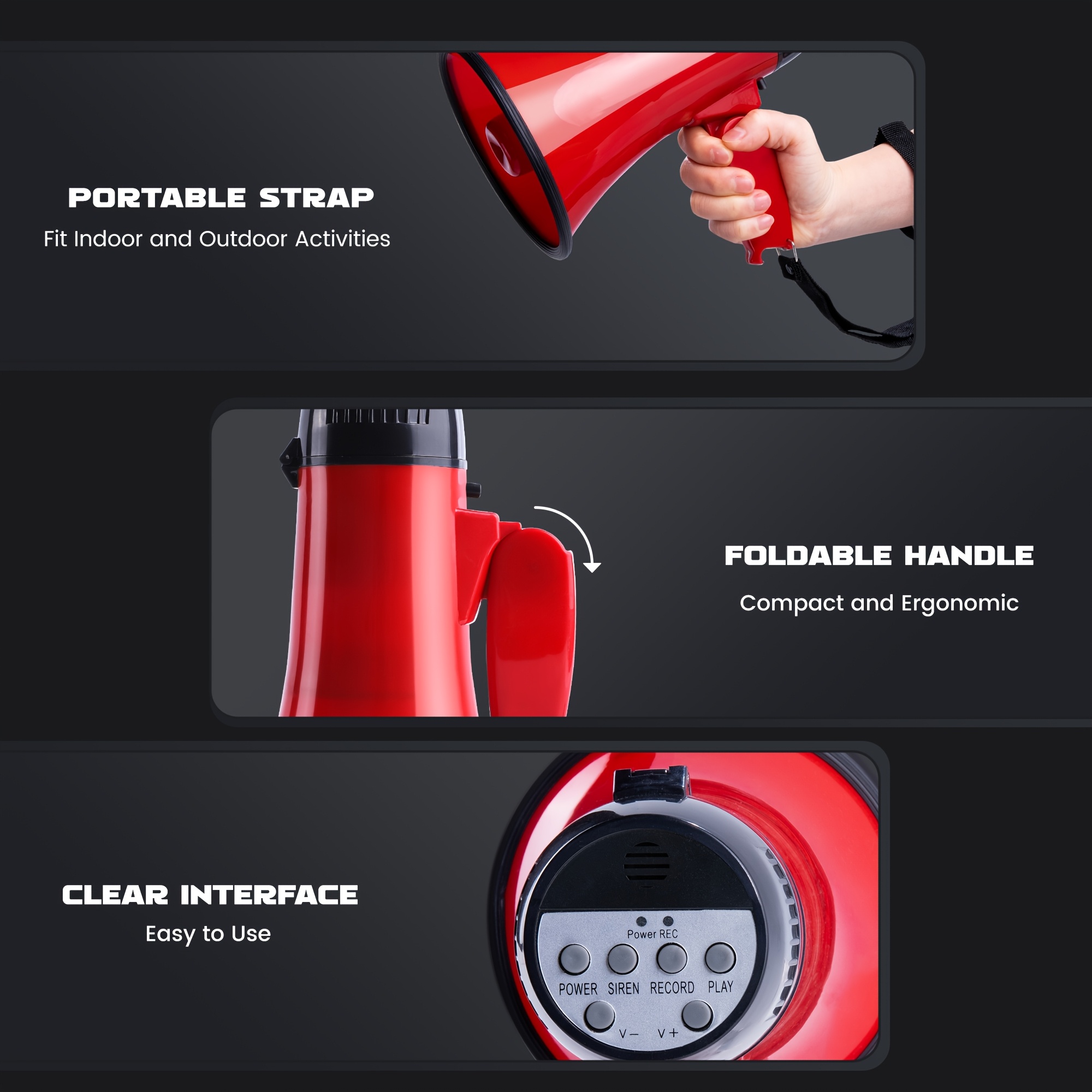  20 watt portable megaphone speaker with siren 240 second recording volume control durable abs material for outdoor events sports and emergency use details 3