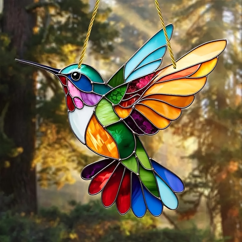 

Colorful Glass Hummingbird Wind Chime, 18.4 X 7.24 Inches, Seasonal Decoration, Window Hanging, Outdoor Decoration, Animal Theme, No Feathers, No Electricity Required