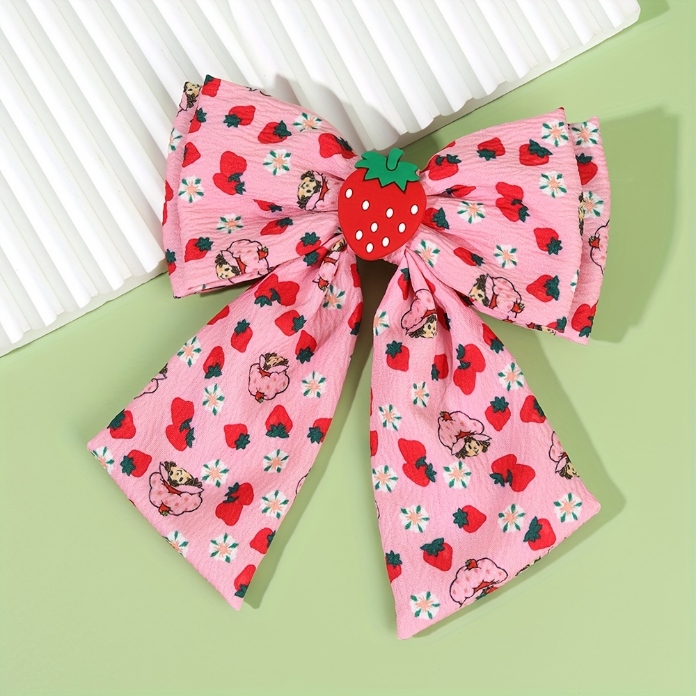 

1pc Pink Strawberry & Floral Bow Hair Clip - Sweet Fabric Fruit Print Accessory With Alligator Clip, Girls & Women - Ideal For , Parties, Gifts, Clip|cartoon Strawberry Print|alligator Clip Attachment