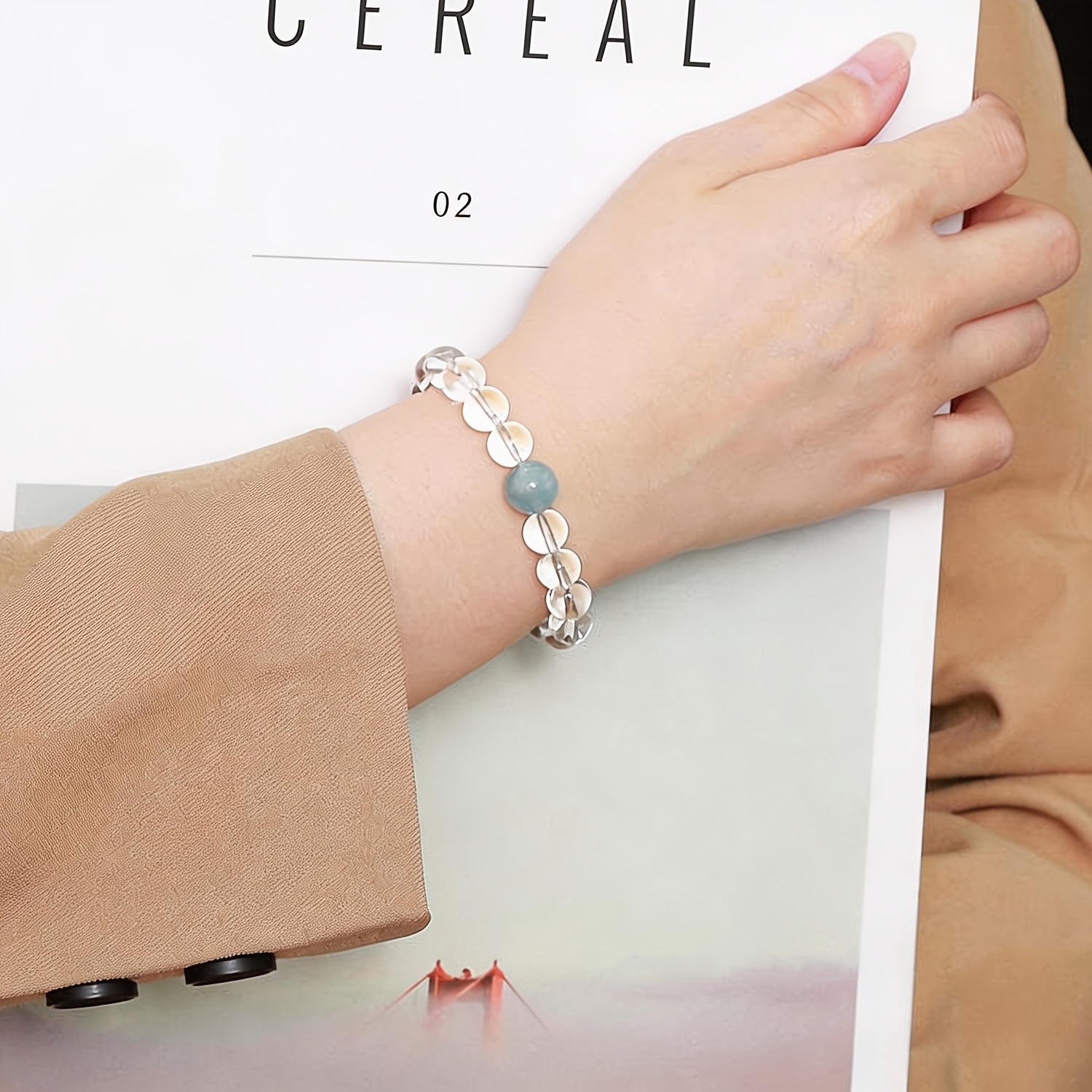 Women's 8mm Clear & 10mm Sky Blue Stone Beaded Bracelet