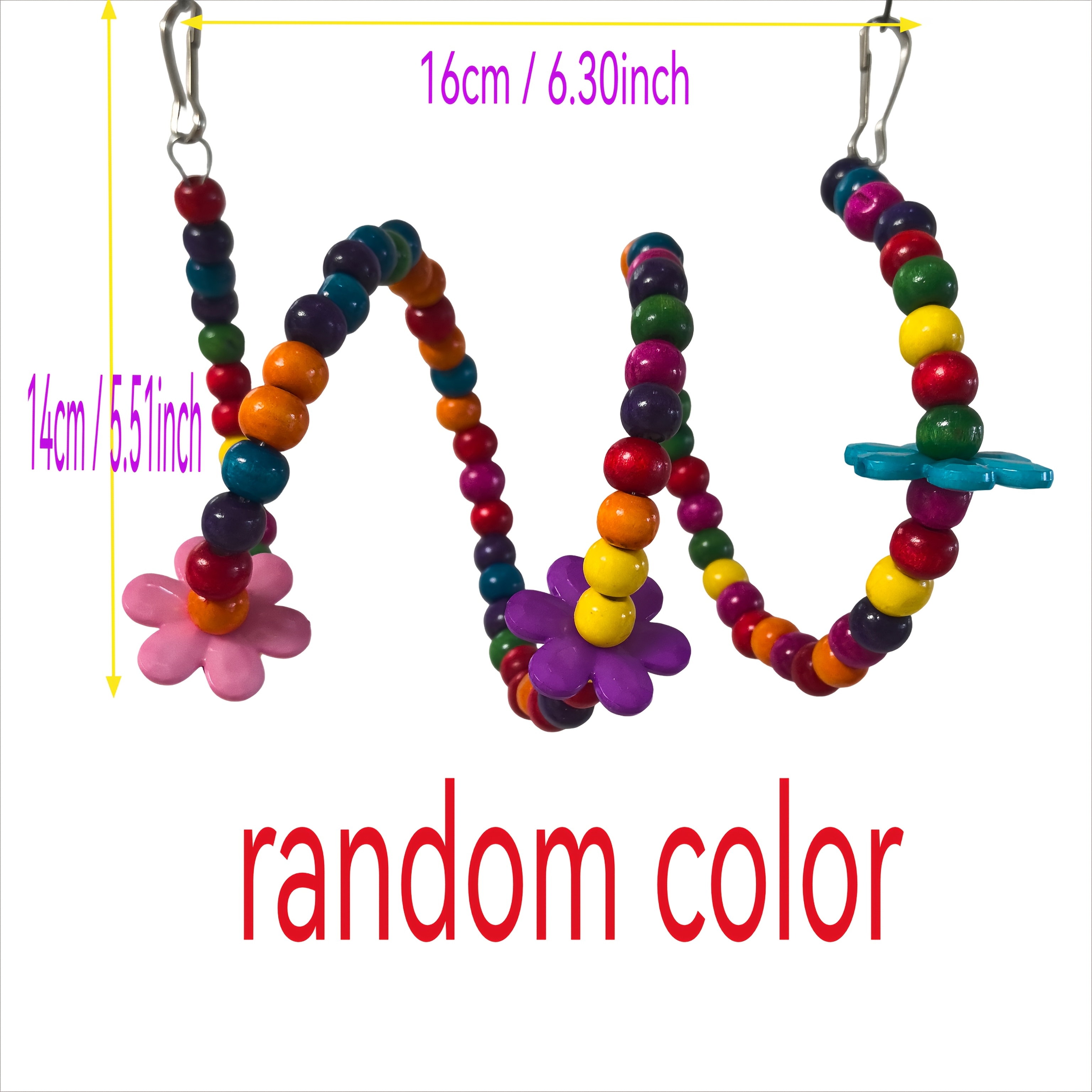 TEMU 1pc Random Color Wooden Bead Flower , Budgerigar Peony Tiger Skin Beak Grinding Anti-boredom Birdcage Toy