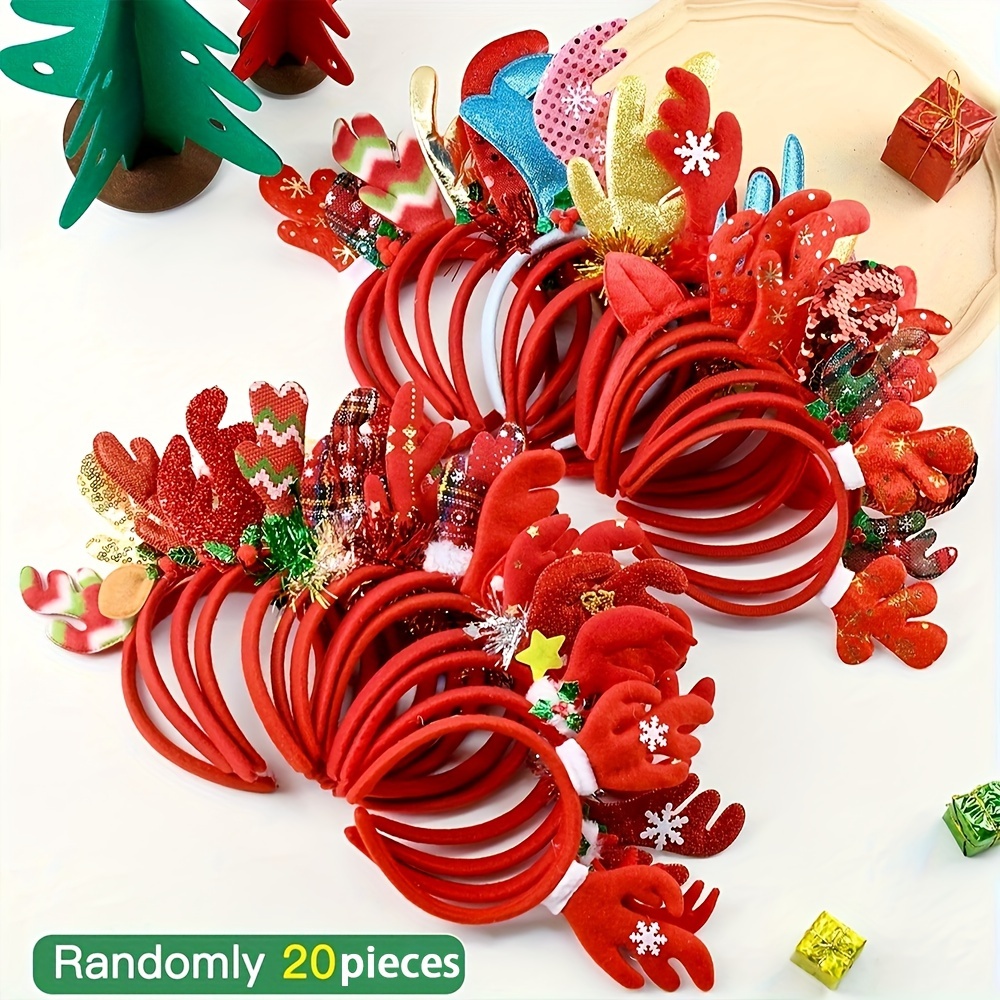 TEMU Christmas Reindeer Headbands - Hair Accessories, Woven Polyester Fleece , Headwear, For Women, (5/10/20pcs)