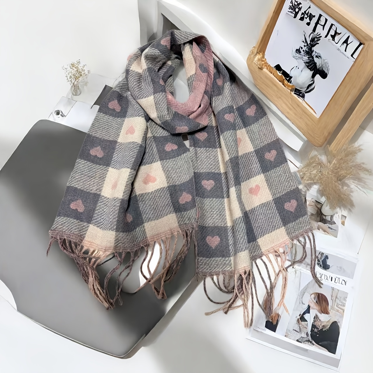 Women's Bohemian Heart Shawl Scarf - /korean Style Non-stretch Warm Windproof Scarves Suitable For Evening , Birthday Party Gifts, Hand Wash/ - Elegant Fashion Accessory