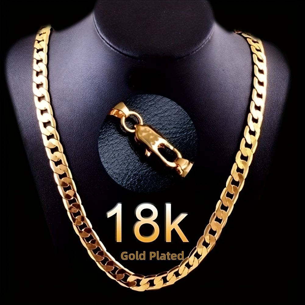 Collar de cadena cubana para hombre bañado en oro de 18K - Diseño de cadena entrelazada de 22 pulgadas de alta resistencia, regalo de joyería de lujo bañado en oro de 18K, duradero y resistente al óxido, adecuado para ocasiones diarias y especiales, ajuste cómodo, ideal para piel sensible
