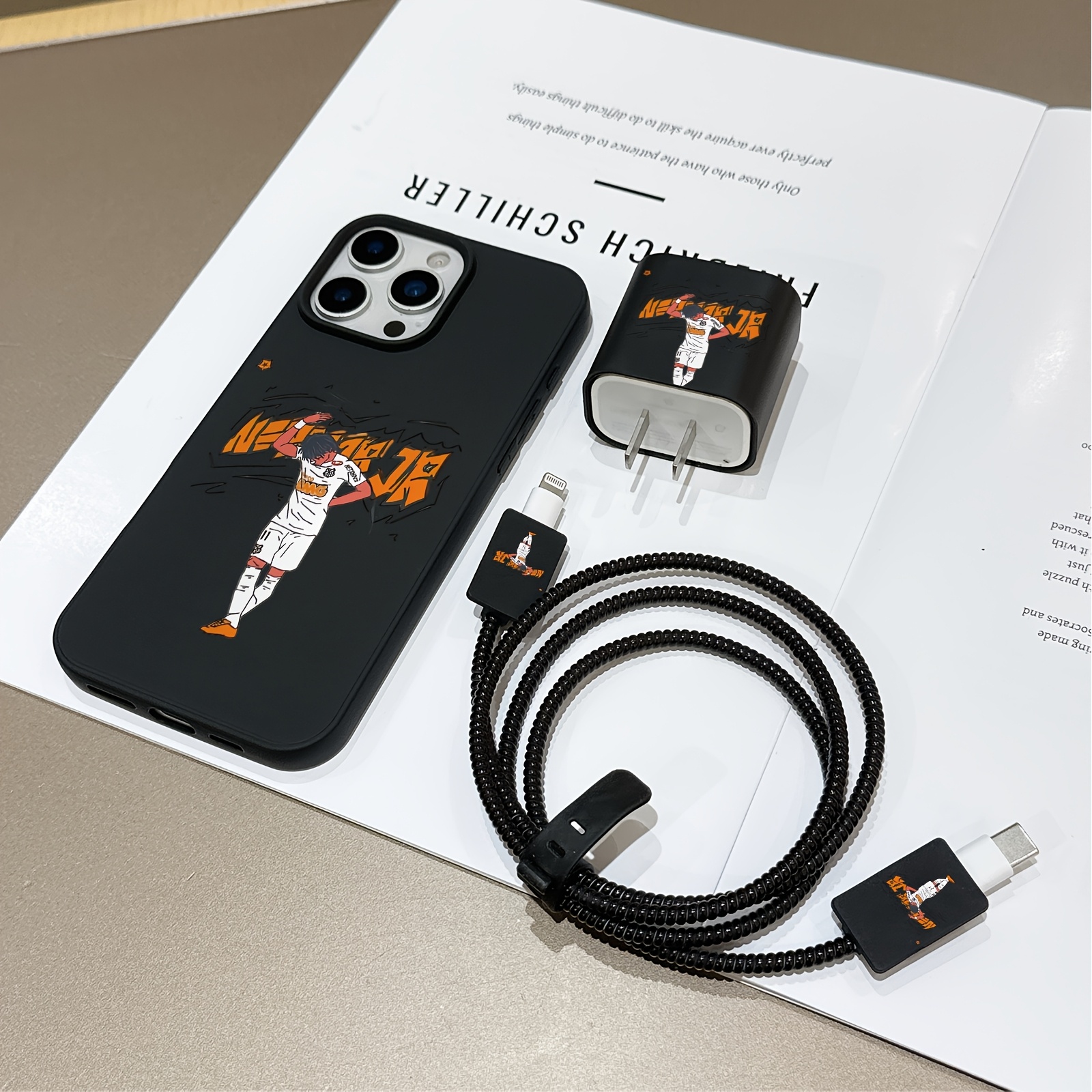 TEMU Phone Case: 6pcs Set: Liquid Black Phone Case   N-neymars Pattern Charger Protector, Suitable For Iphone 11/12/13/14/15/16/15 Pro/plus, 15, 11