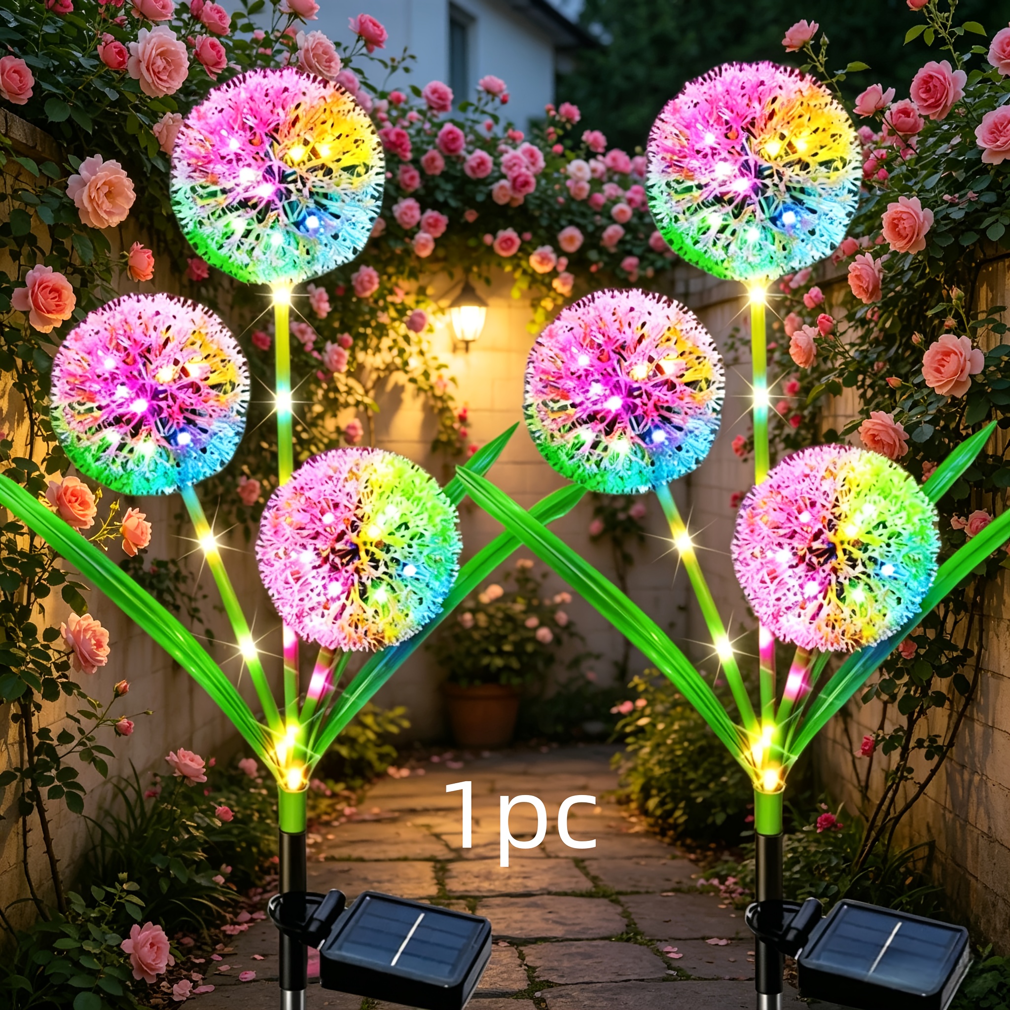 TEMU Lampe de jardin solaire de fleur, lampe de pelouse de jardin de , lampe de pelouse décorative d'extérieur, lampe de fleur à enficher au sol,