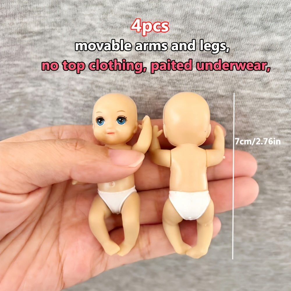 Image of 4 Multi-jointed , Cute Dollhouse Additions, Realistic Spray-painted Underwear With No Top, Movable Shoulders And Feet, Hard Plastic Educational Toys