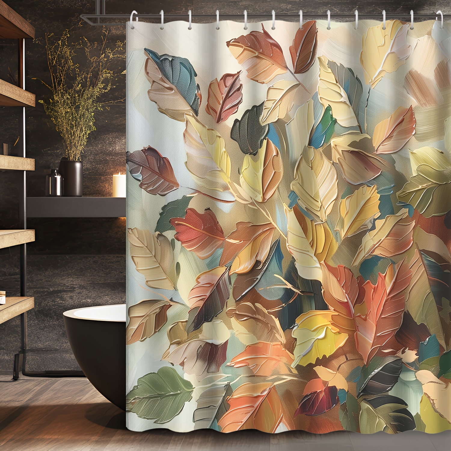 

Art Print Shower Curtain - Waterproof, Machine Washable Polyester With Hooks Included, Bathroom Decor, 72x72 Inches, Hotel & Apartment, Wall Decor, Oil Painting, Plants Theme, Fall Decor