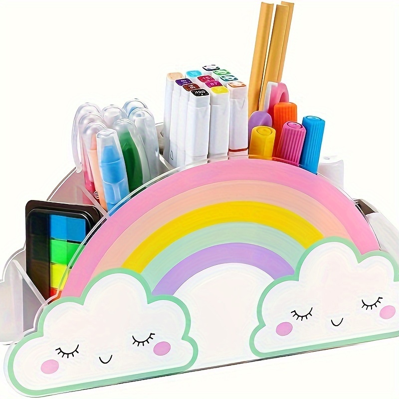 

Rainbow Acrylic Desk Organizer - Spacious Pencil Holder For Home Office, Lightweight & Easy-