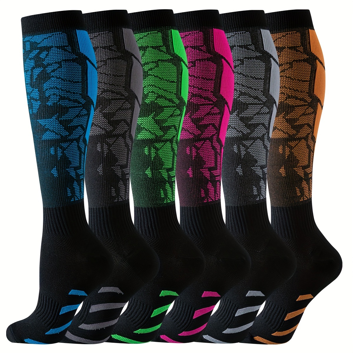 6 pairs of mens compression knee   socks sweat absorbing nylon blend comfy breathable socks for mens basketball football training   activities