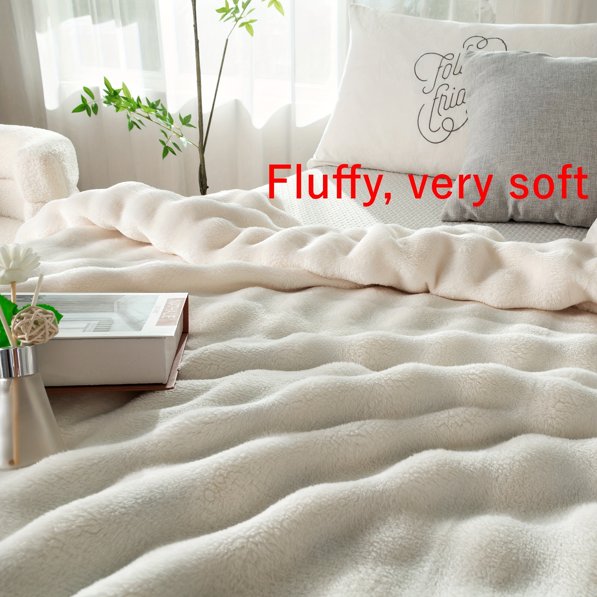 contemporary hypoallergenic polyester bed blanket thick soft   rabbit fur plush throw for bedroom sofa     machine washable multipurpose woven blanket with no   300 350g lightweight all purpose cover details 5