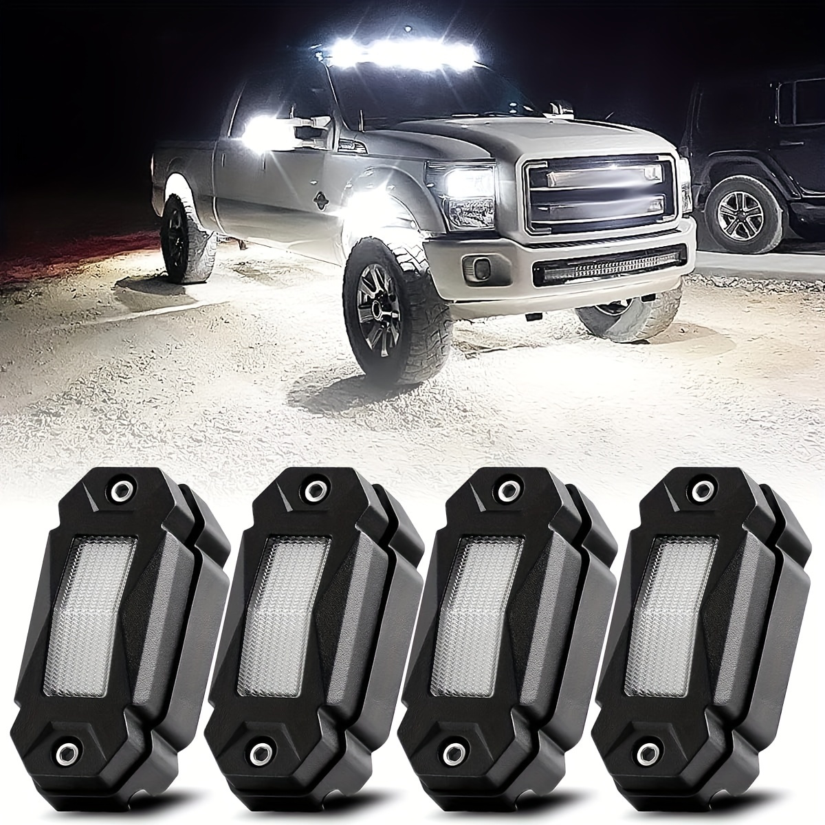 

4 projecteurs Lights haute puissance pour éclairage sous la voiture, LED blanc pur, pour Jeep, camions tout-terrain, RZR, bateau, VTT, éclairage sous la remorque TRAI, étanche