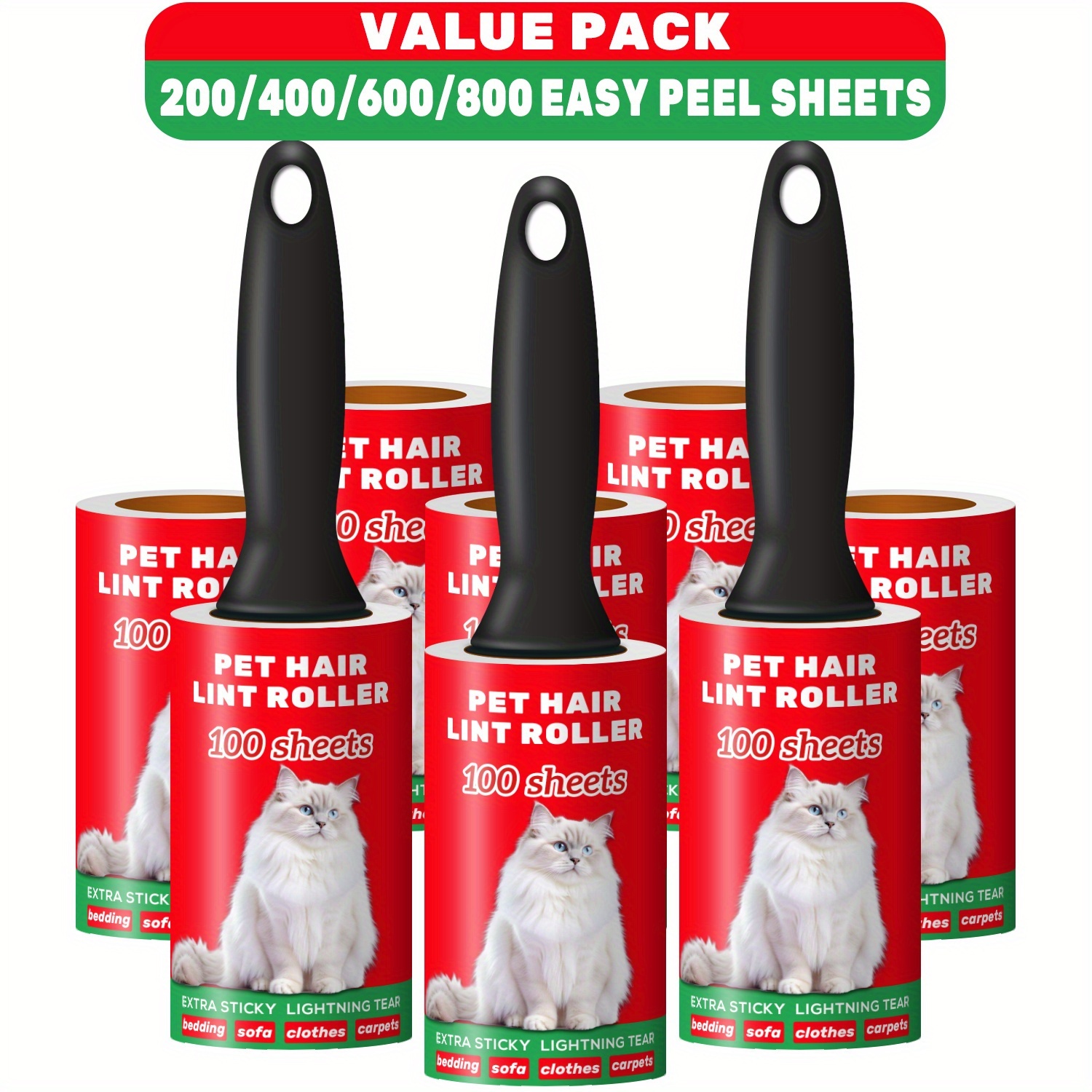 Artikelbild extra klebriger fusselroller für tierhaare, fusselroller 200/400/600/800 blatt mega- -set, tierhaarentferner mit 1/3 griff, tragbarer fusselentferner für kleidung, möbel, hunde- & katzenhaare