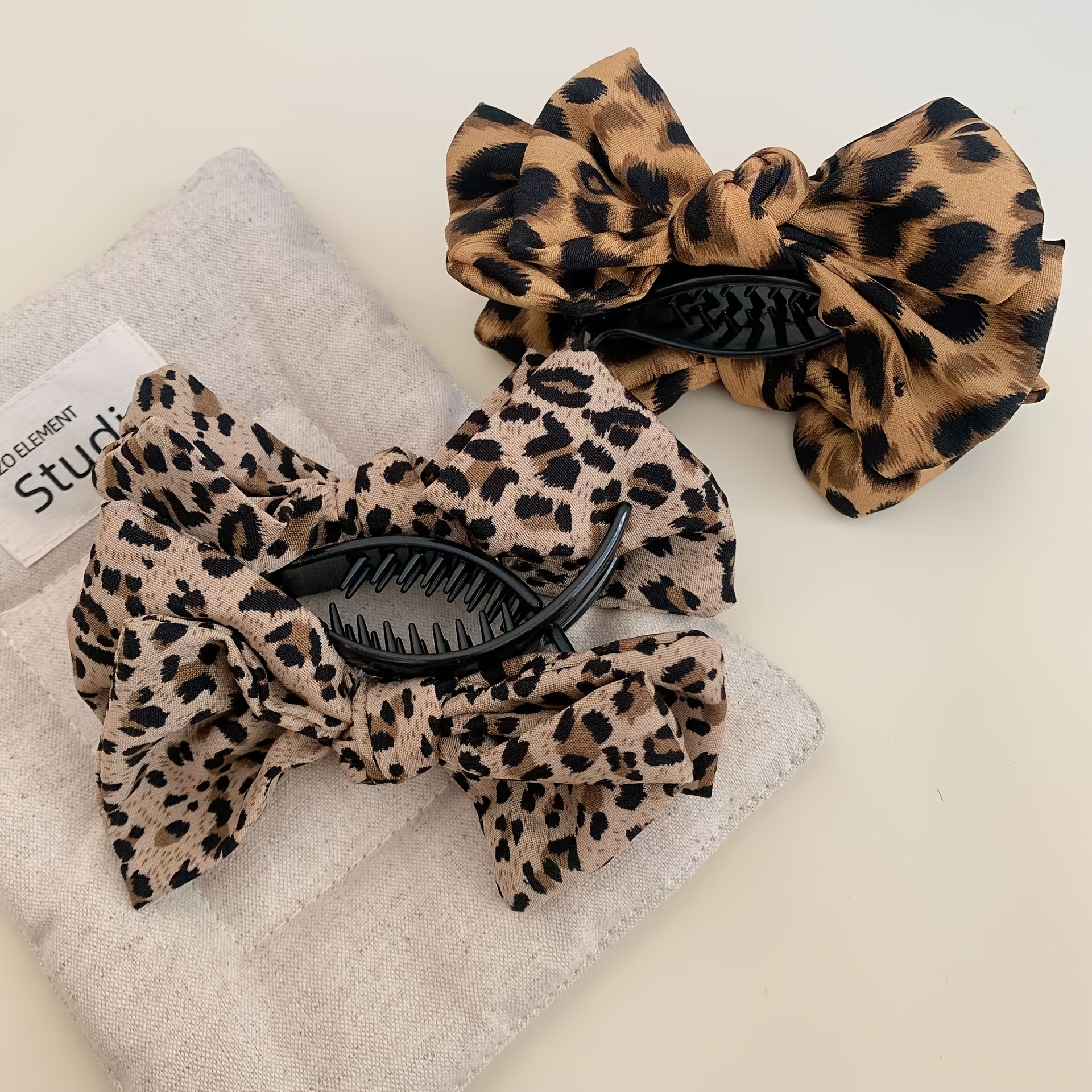 

2pcs Fabric Leopard Print Bow Hair Clips, Elegant Accessories For Women, Hair Bun & Bun Fixing Claw Clips, Stylish Shark Clip Hair Grips For Updos, For 14+