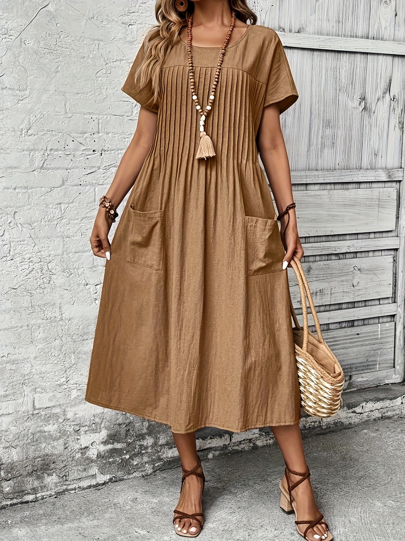 womens elegant batwing sleeve midi dress front pockets Temu