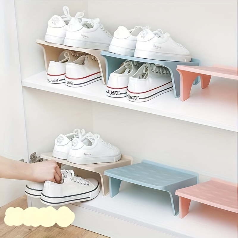 

5-pack Creative Folding Plastic Shoe Racks, Double Layer Space Saving For Home Bedroom, Floor Mount Shoe Storage Organizer For Living Room