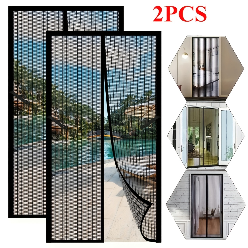 TEMU 2pcs Barrier Screen Door Curtain- Self-sealing Striped Mesh Door Curtain, Lightweight And Breathable, Fits Room Types And Door Types, , Perfect
