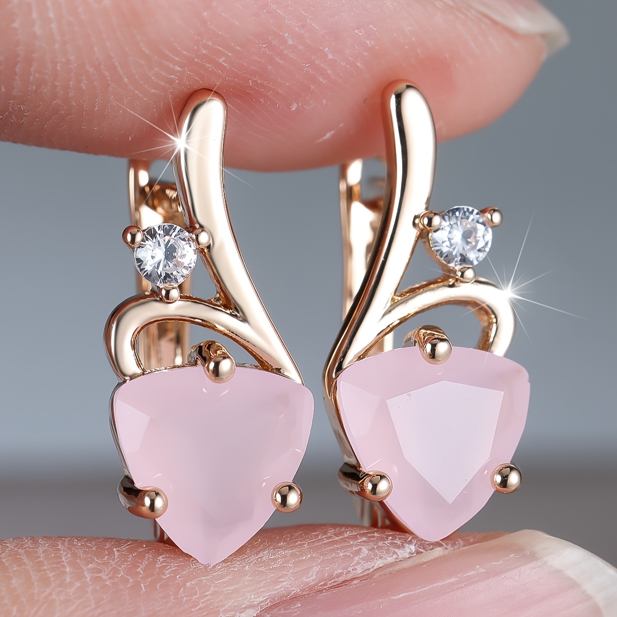 TEMU 1 Pair Triangle Cut Drop Earrings Golden Color Women Wedding Party Jewelry For Pretend Play