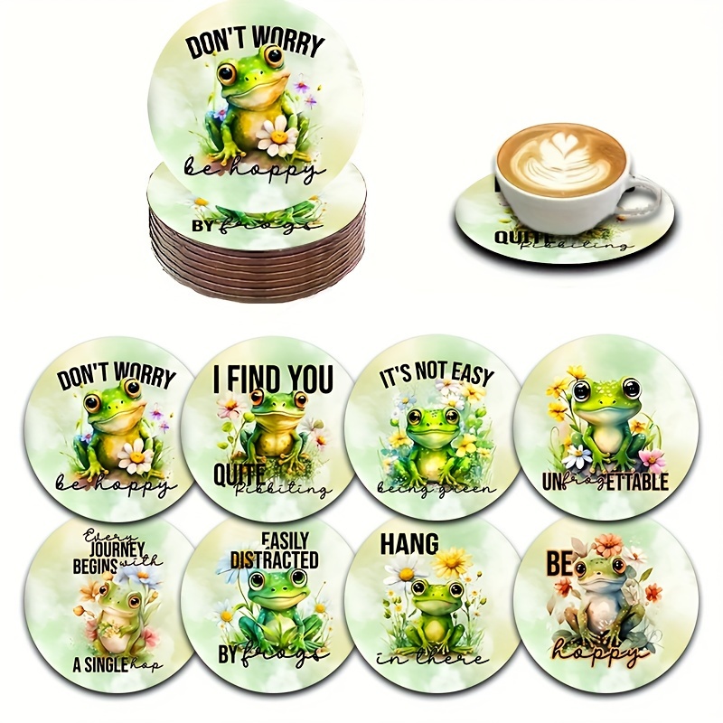 

8pcs Frog Wooden Coaster Set - Coffee, Tea & Drinks | Decor & Housewarming Gift & Friends