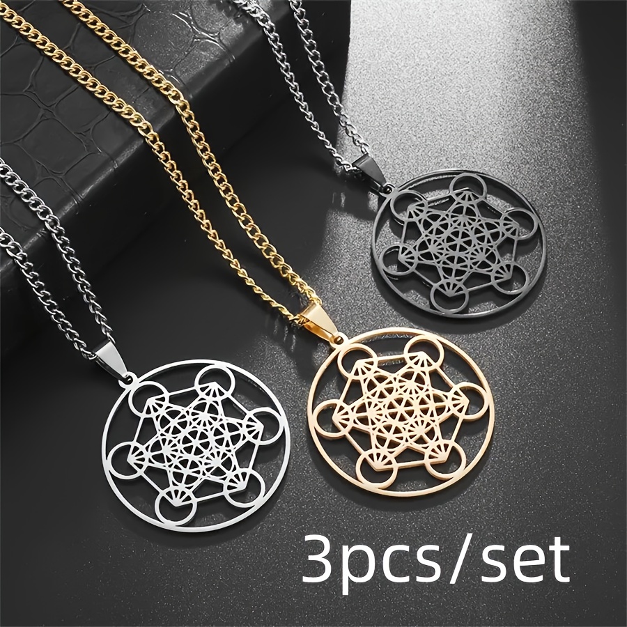 

3pcs/set Exquisite Stainless Steel Metatron Cube Bracelet Women Men Fashion Sacred Geometry Amulet Jewelry Gift