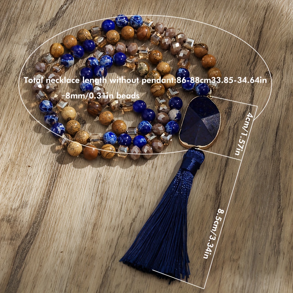 Boho Ethnic 8mm Stone Glass Knot Necklace