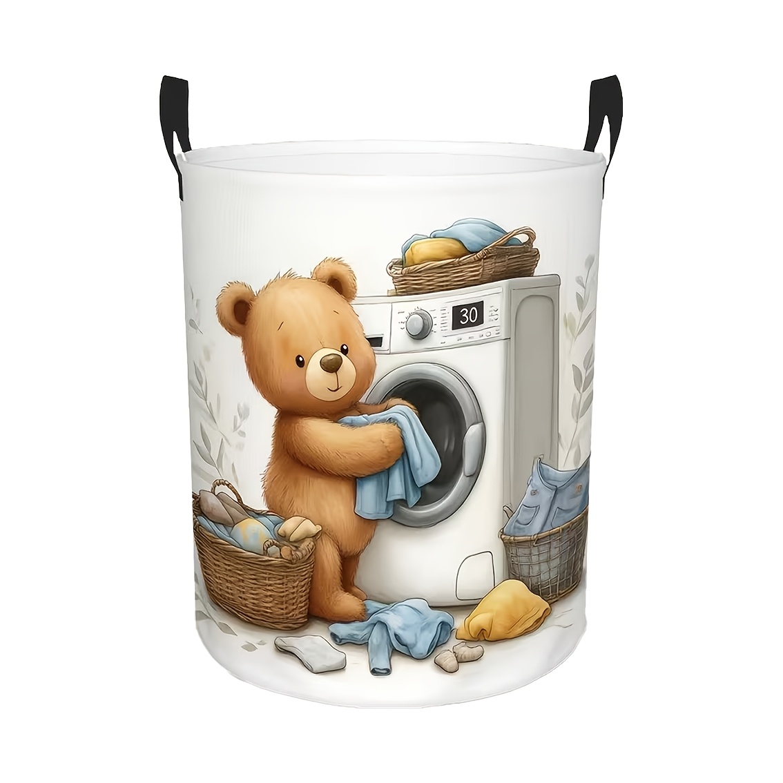 TEMU 1pc Soft Cute Little Bear Laundry Pattern With Handle Dirty Clothes Blue. Foldable, Durable, Easy To Clean, Suitable For Use In Bedrooms,