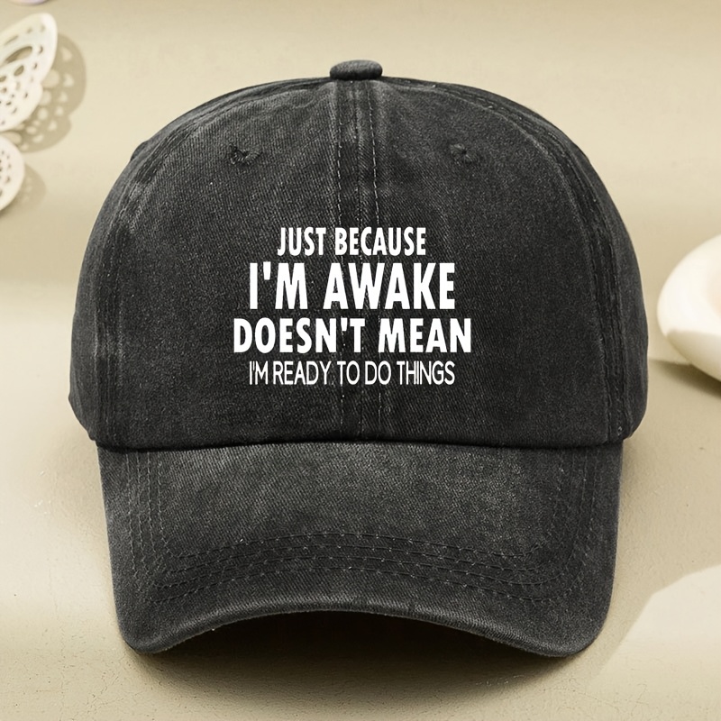 TEMU White Letter Printed Cap For Men And Women, Vintage Versatile Curved Brim Baseball Hat That Makes Look Smaller, Suitable For Outdoor Leisure