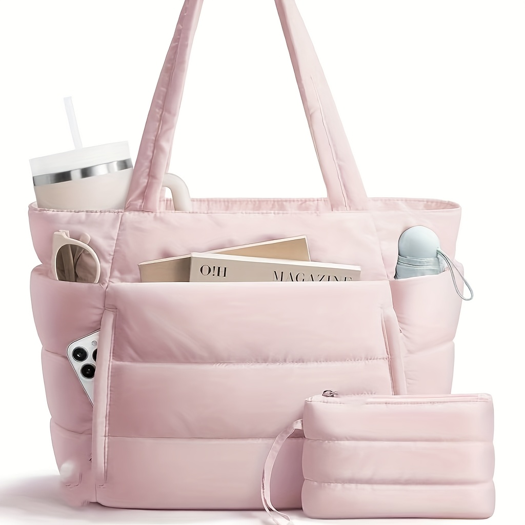 TEMU 2pcs Large Capacity Women's Tote Bag Hot Selling New Quilted Bag Trendy Versatile Women's Handbag Suitable For Work Travel Sports Gym Bag