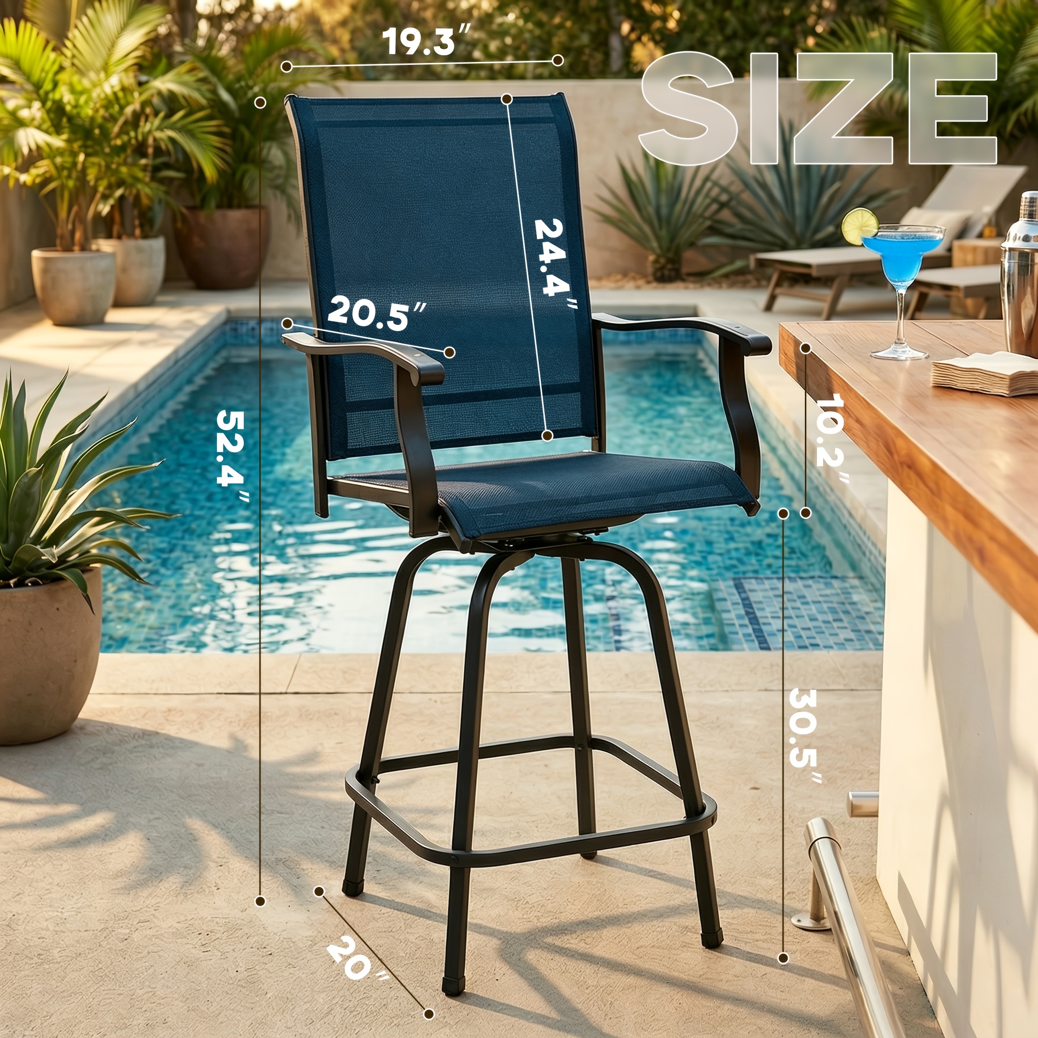 Outdoor High-Back Rotating Dining Chair (2pcs Set/ 4pcs Set, All-Weather 360° Rotating High-Backed Outdoor Patio Dining Chair, Forged Carbon Steel Fabric Patio Chair Set, Suitable for Patios, Lawns And Gardens (Blue/Black/Brown/Grey))