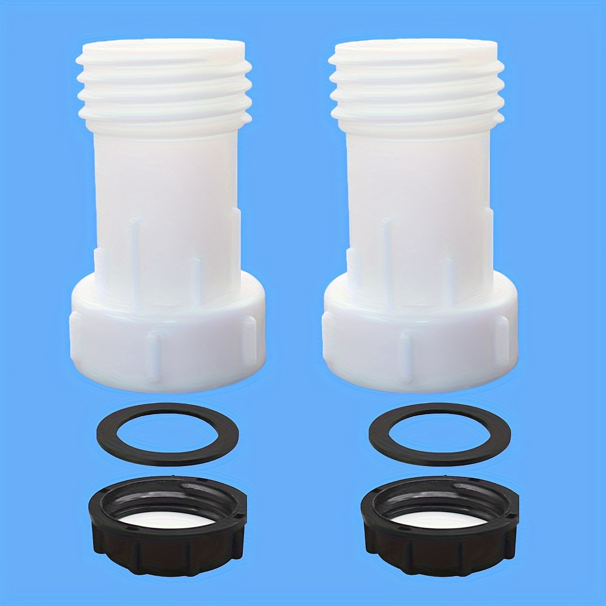 Image of 2-pack Ibc Adapter With S60x6 Thread, Universal Connector Extension For European & American , Includes Rubber Seal And Dust Cap For Water Tanks And Rain Barrels