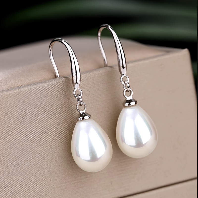 elegant teardrop pearl pendant earrings bride wedding
