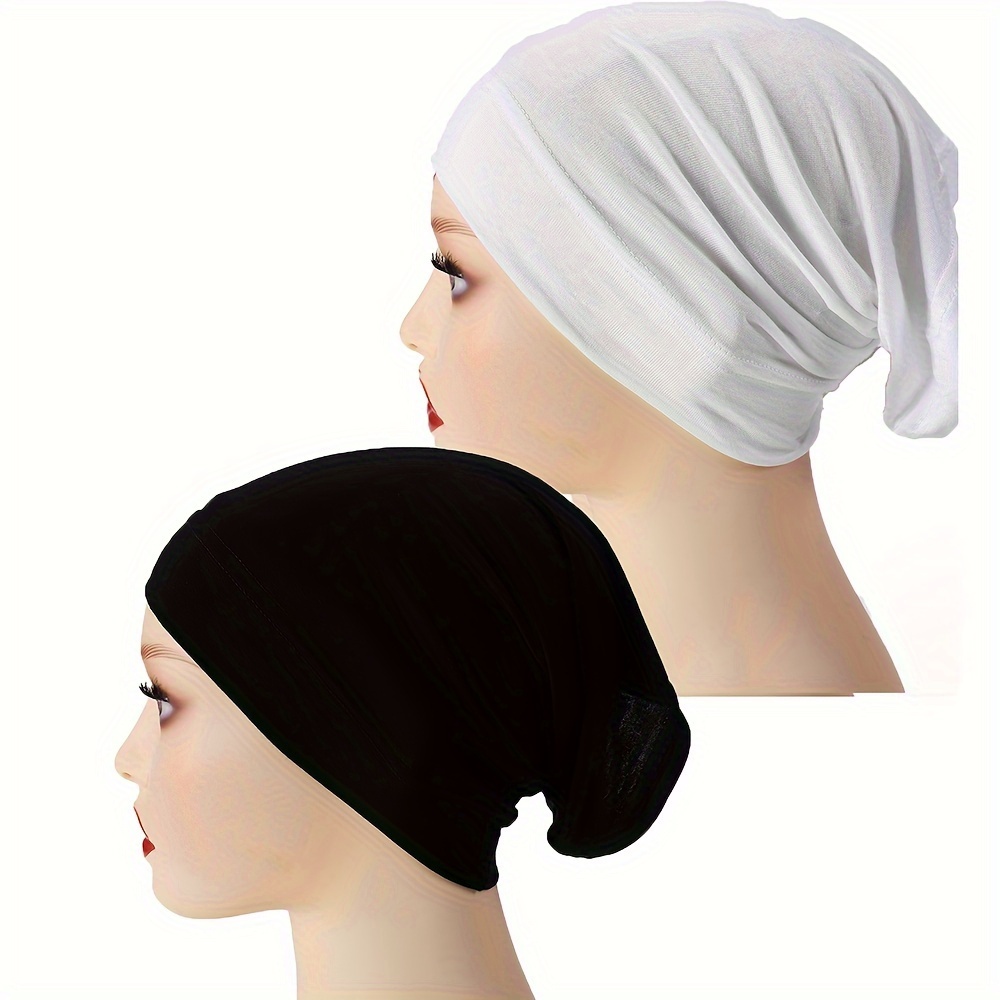 2pcs/set Women' Color Headscarf Hats, Stretchy Jersey Hijab Tube Inner Caps, Headscarves For Ramadan