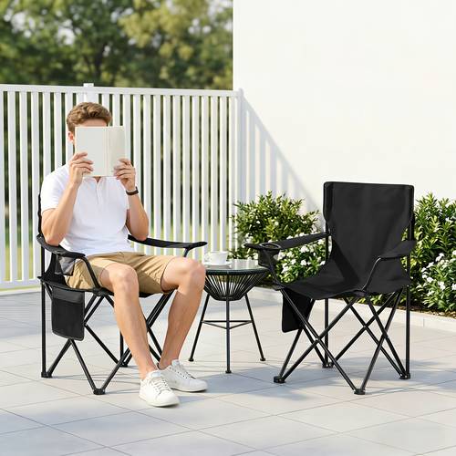 2pcs foldable portable camping chairs outdoor chairs lightweight camping chairs self weight 2kg with a water cup holder and side grid storage anti slip design with a storage bag for easy portability during travel