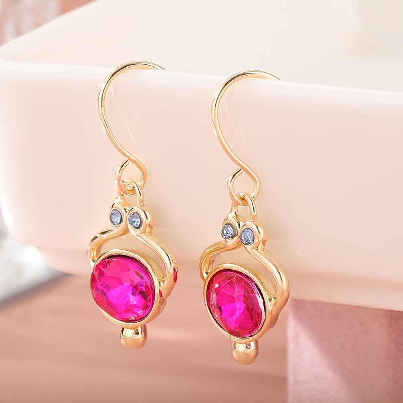 Image of Plated Retro Inlaid Red Artificial Zirconia Drop Hook Earrings European And American Engagement Earrings For Women