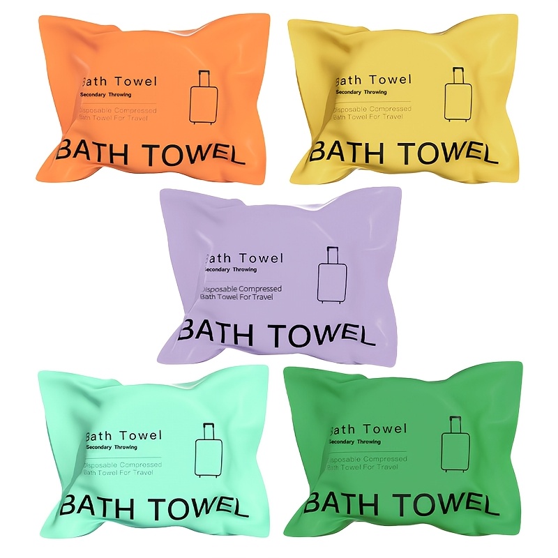item picture 5 pack large compressed bath towel 55 inch x 28 inch disposable bath towel suitable for travel camping fitness swimming and beach