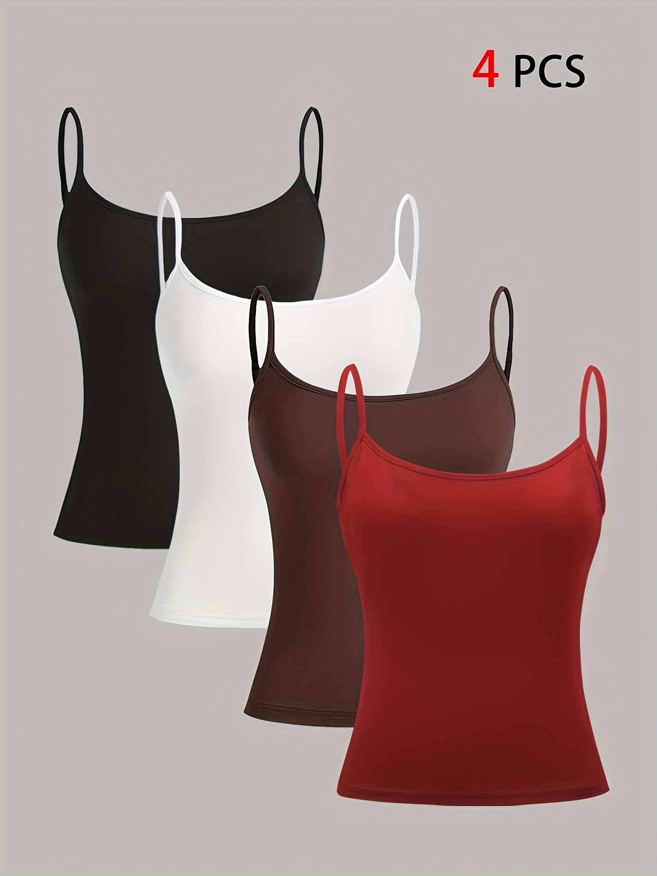4pcs set of adjustable strap solid color casual   camisole tops