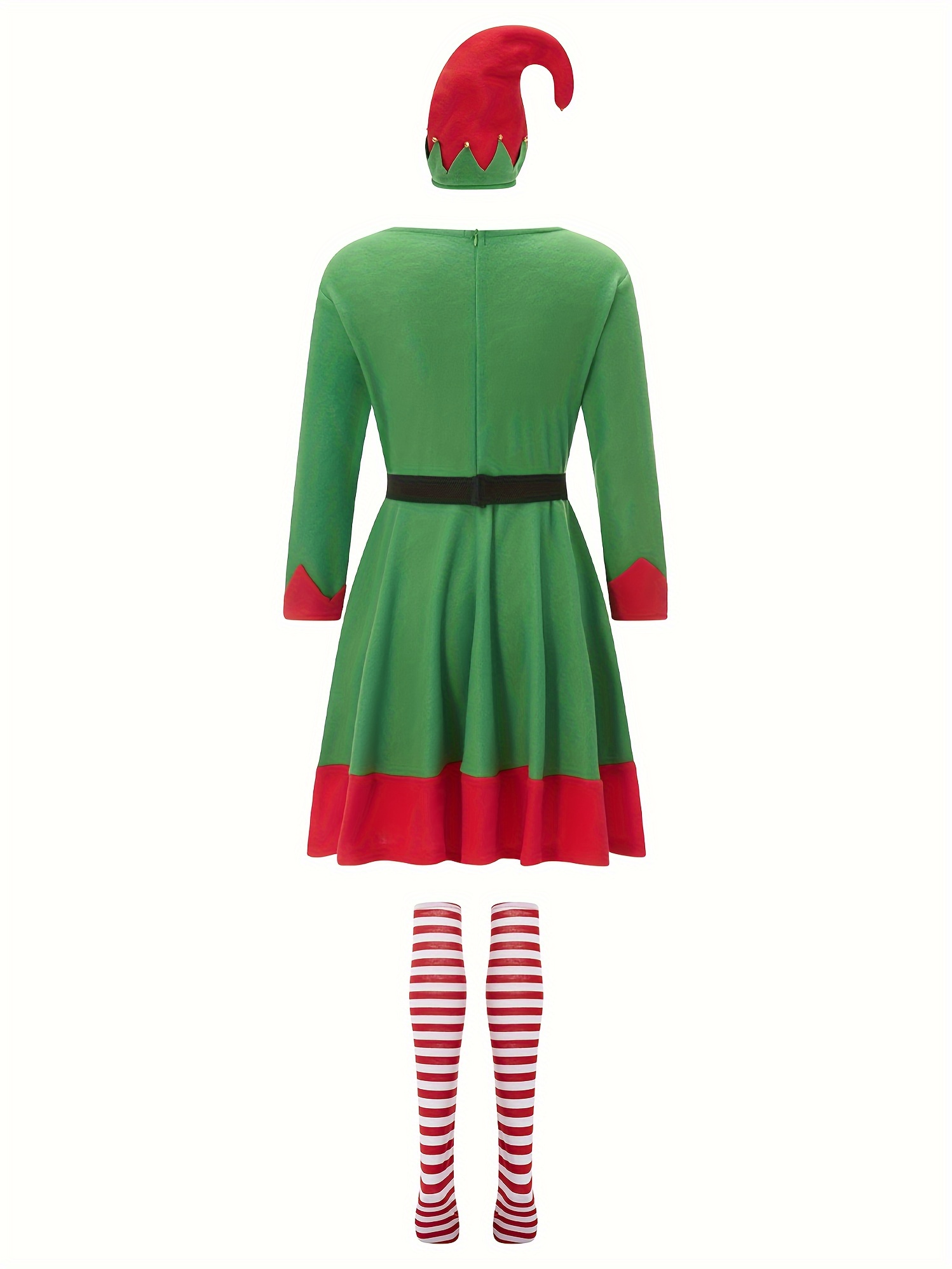 womens complete elf costume set striped stockings pointed - Temu