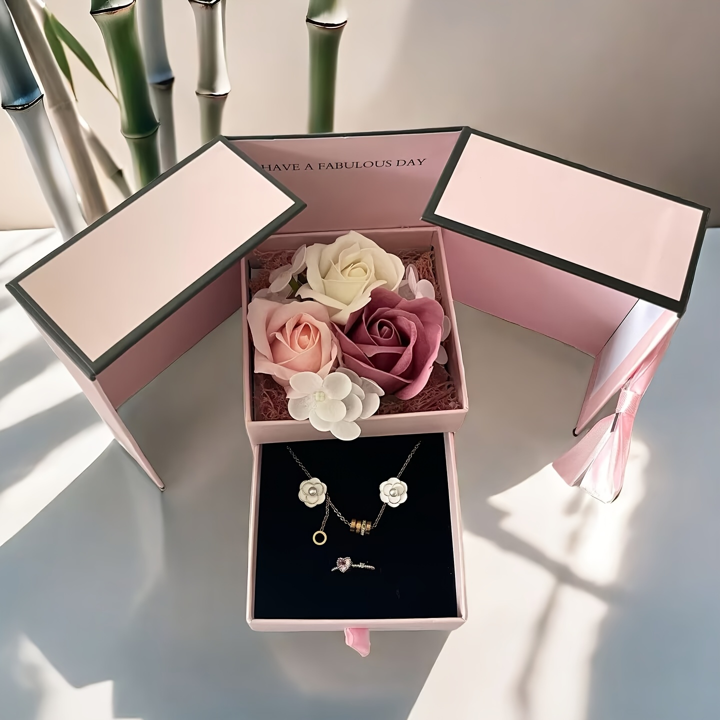 Image of Double Door Simulated Rose Box, Jewelry Box, Jewelry Packaging Box, For Home Decoration, Valentine's Day, Mother's Day, Christmas