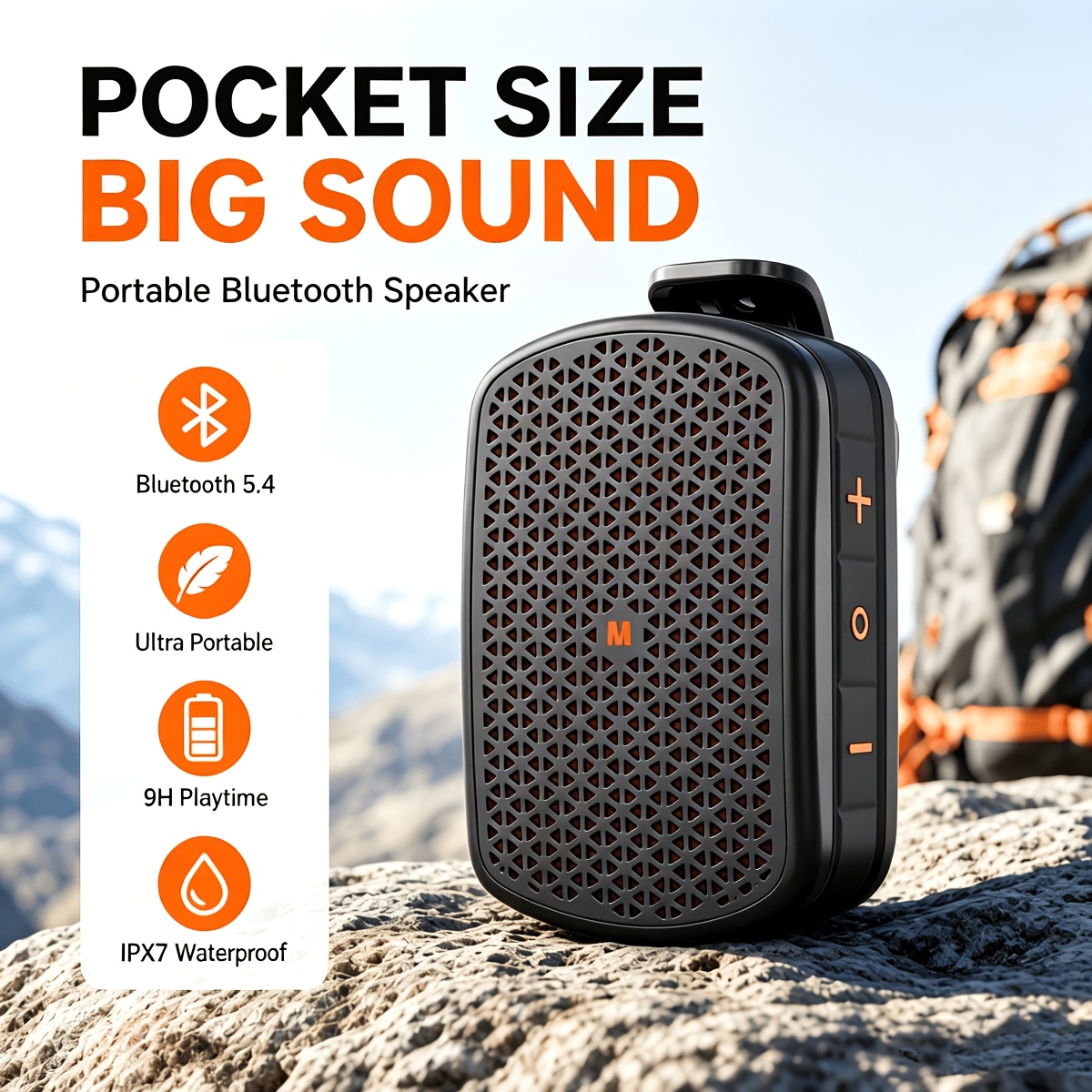 TEMU Clip-on Speaker, Ipx7 + Tws (black) | Portable Wearable Mini Small Bluetooth Speaker For Site, Golf Cart, Truck Drivers, Shirt Clip-on